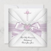 Invitation Première communion fille rose cœur blanc commande (Devant)
