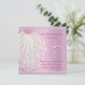 Invitation Première communion fille voile rose perle rose (Debout devant)