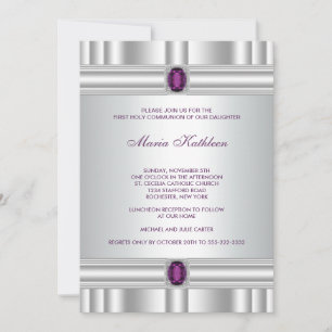 Invitation Première communion filles blanc violet