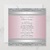 Invitation Première communion filles rose et gris (Dos)