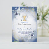 Invitation première communion fleurs d'aquarelle bleue (Debout devant)