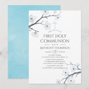 Invitation Première communion Fleurs de cerisier blanc