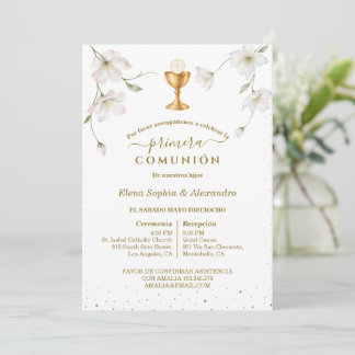 Invitation Première communion Fleurs et Calice Première commu