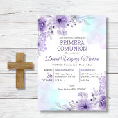 Invitation Première Communion Fleurs Violettes Mig