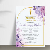 Invitation Première Communion Fleurs Violettes Mig