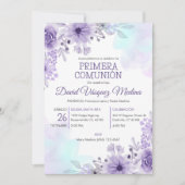 Invitation Première Communion Fleurs Violettes Mig (Devant)