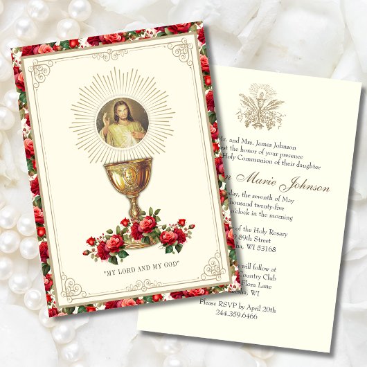 Invitation Première communion Floral Jésus Divin Miscy Floral