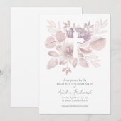 Invitation Première communion florale aquarelle (Devant / Derrière)