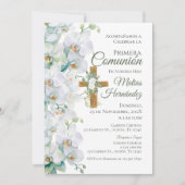 Invitation Première communion florale blanc et verdure (Devant)