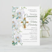 Invitation Première communion florale blanc et verdure (Debout devant)