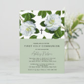 Invitation Première communion florale blanche verte moderne (Debout devant)