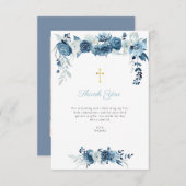 Invitation première communion florale bleue (Devant / Derrière)