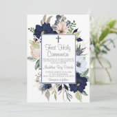 Invitation Première communion florale bleue (Debout devant)
