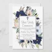 Invitation Première communion florale bleue (Devant)