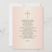 Invitation Première Communion Florale Croix Rose FILLE + POEM (Dos)