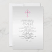 Invitation Première Communion Florale Croix Rose FILLE + POEM (Dos)