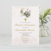 Invitation Première communion florale de colombe blanche Invi (Debout devant)