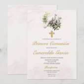 Invitation Première communion florale de colombe blanche Invi (Devant / Derrière)