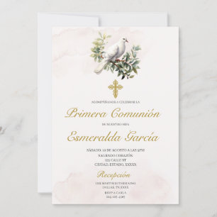 Invitation Première communion florale de colombe blanche Invi