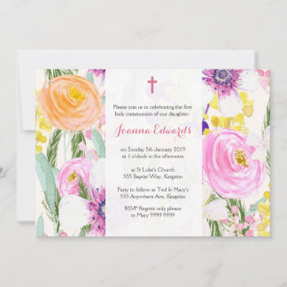Invitation Première communion florale de couleur d'eau person