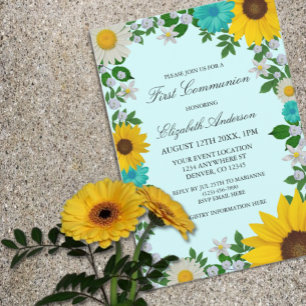 Invitation Première communion florale de fleur de tournesol r