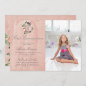 Invitation première communion florale de marsala rose rousse (Devant / Derrière)