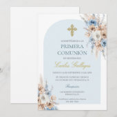 Invitation Première communion florale de saumons bleus clairs (Devant / Derrière)