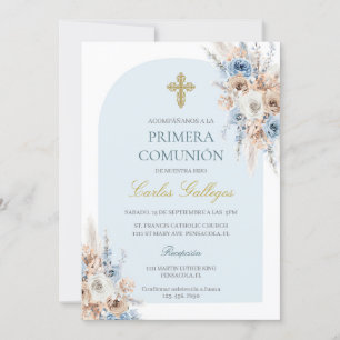 Invitation Première communion florale de saumons bleus clairs