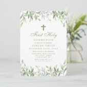 Invitation Première communion florale de verdure aquarelle ru (Debout devant)