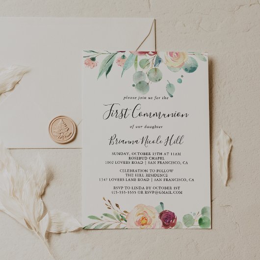 Invitation Première communion florale d'Eucalyptus contempora