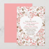 Invitation Première communion florale du coeur rose de la fil (Devant / Derrière)