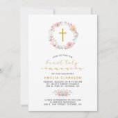 Invitation Première communion florale et de coton (Devant)