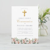 Invitation Première communion florale Magnolia (Debout devant)