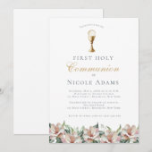 Invitation Première communion florale Magnolia  (Devant / Derrière)