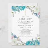 Invitation Première communion florale pastel (Devant)