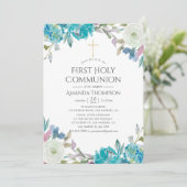 Invitation Première communion florale pastel (Debout devant)