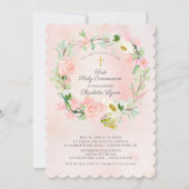 Invitation Première communion florale rose chic et élégant (Devant)