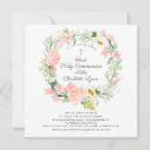 Invitation Première communion florale rose chic et élégant (Devant)