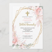 Invitation Première communion florale rose espagnole (Devant / Derrière)