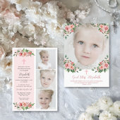 Invitation Première communion florale rose multiphoto pour fi