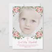 Invitation Première communion florale rose multiphoto pour fi (Dos)