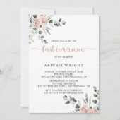 Invitation Première communion florale rose rouille classique (Devant)