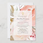 Invitation Première communion florale rose tendre (Devant)