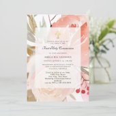 Invitation Première communion florale rose tendre (Debout devant)