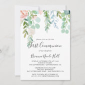 Invitation Première communion florale tropicale colorée (Devant)