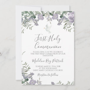 Invitation Première communion florale violette