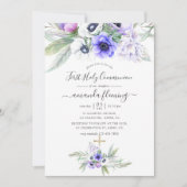 Invitation Première communion florale violette pastel (Devant)