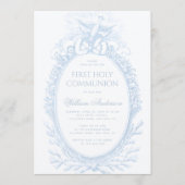 Invitation Première communion garçon bleu blanc Esprit Saint (Devant)