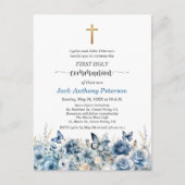 Invitation Première Communion Garçon Croix d'Or Fl (Devant)