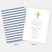 Invitation Première communion garçon croix rayures bleues mod